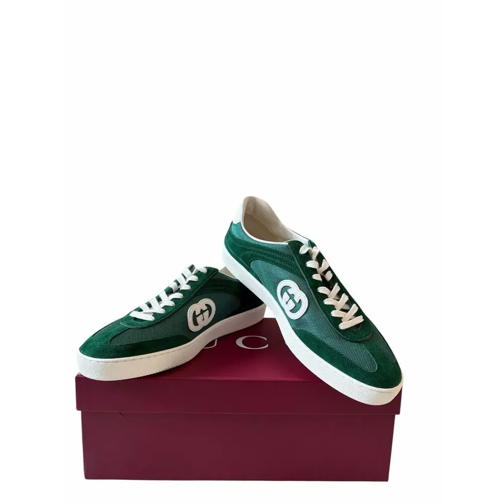 Gucci Mens G74 Interlocking G Sneakers Green Suede Low Top Size 12 US 12.5 New